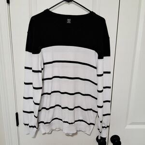 Shein Men's Black & White Color-block Striped Round-neck Sweater Size X-Large